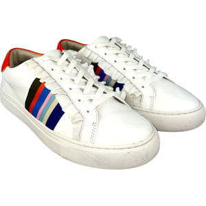 Tory Sport Women's Ruffle Leather White W/Multi-Color Stripe Sneaker Size 10M